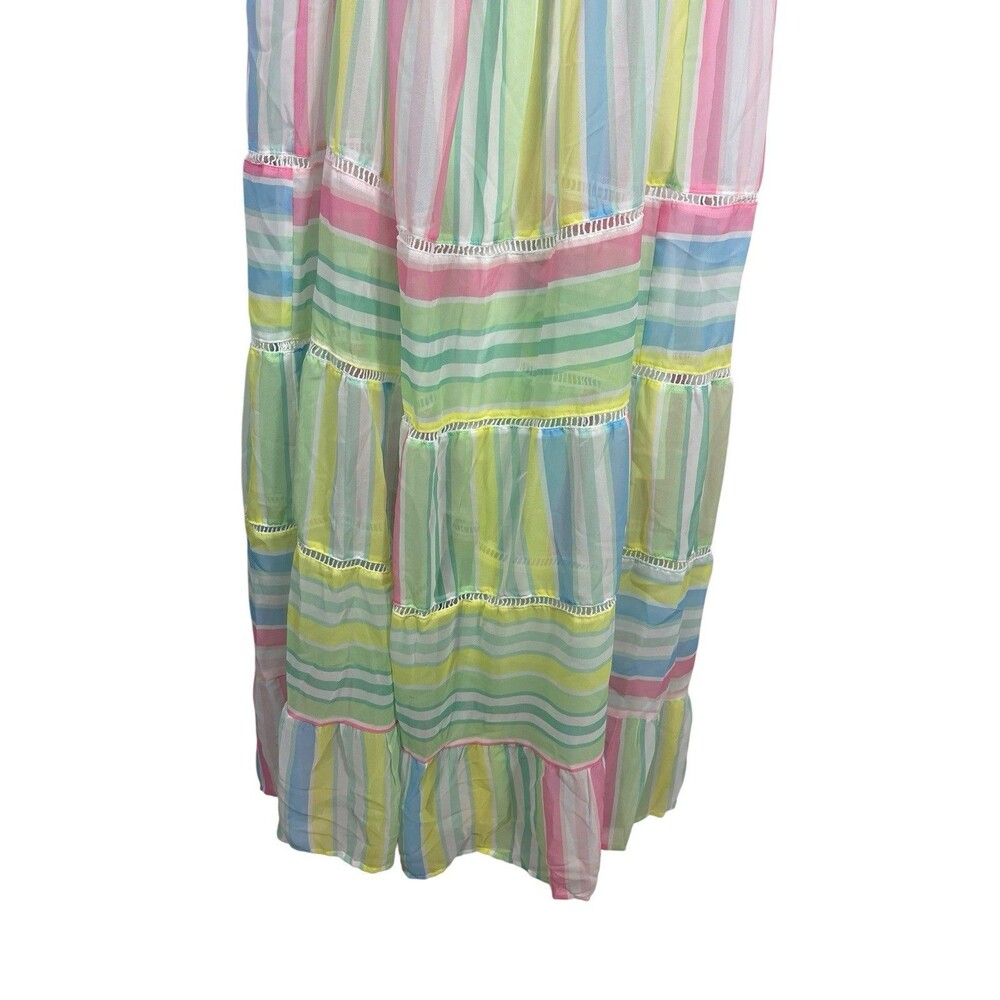 NWT Pastel Stripe Maxi Dress Cottage Coquette Beachy Tiered Tie Back Sundress S - Picture 5 of 15